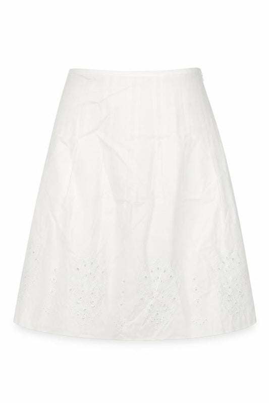 Front view of Jones New York women’s white floral cotton swing skirt, size UK 8, zip