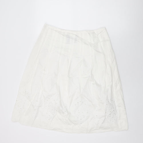 Jones New York Womens White Floral Cotton Swing Skirt Size 8 Zip