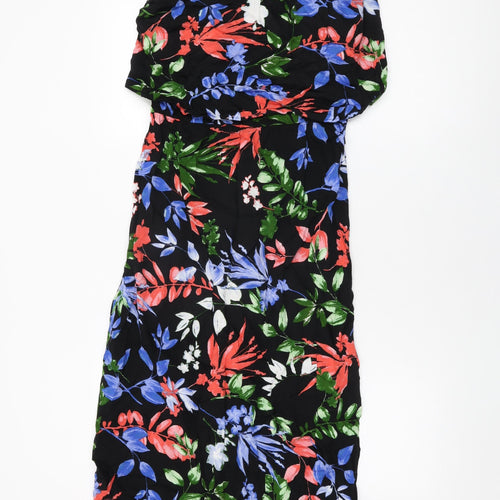 Capsule Womens Black Floral Viscose Maxi Size 14 Round Neck Pullover