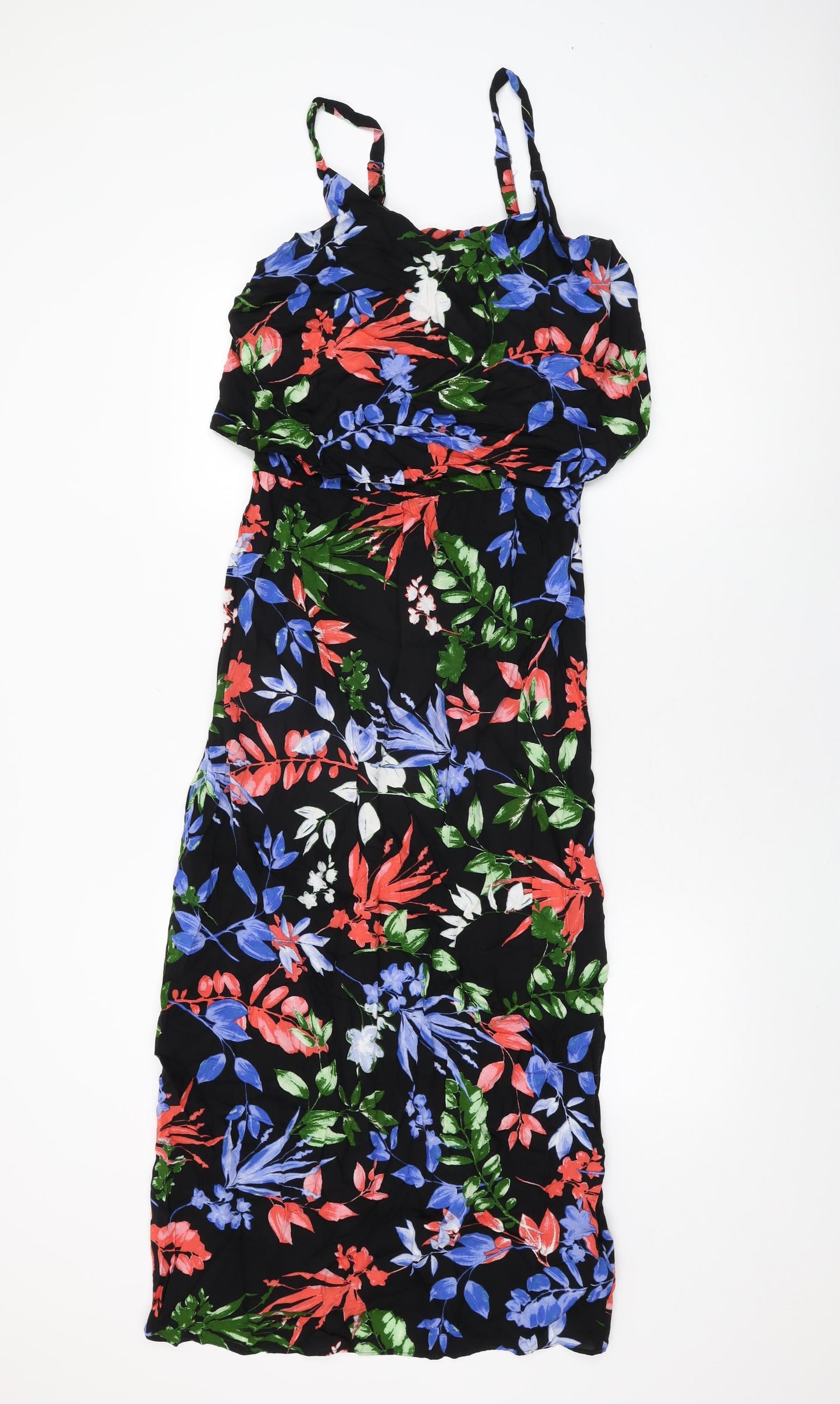 Capsule Womens Black Floral Viscose Maxi Size 14 Round Neck Pullover