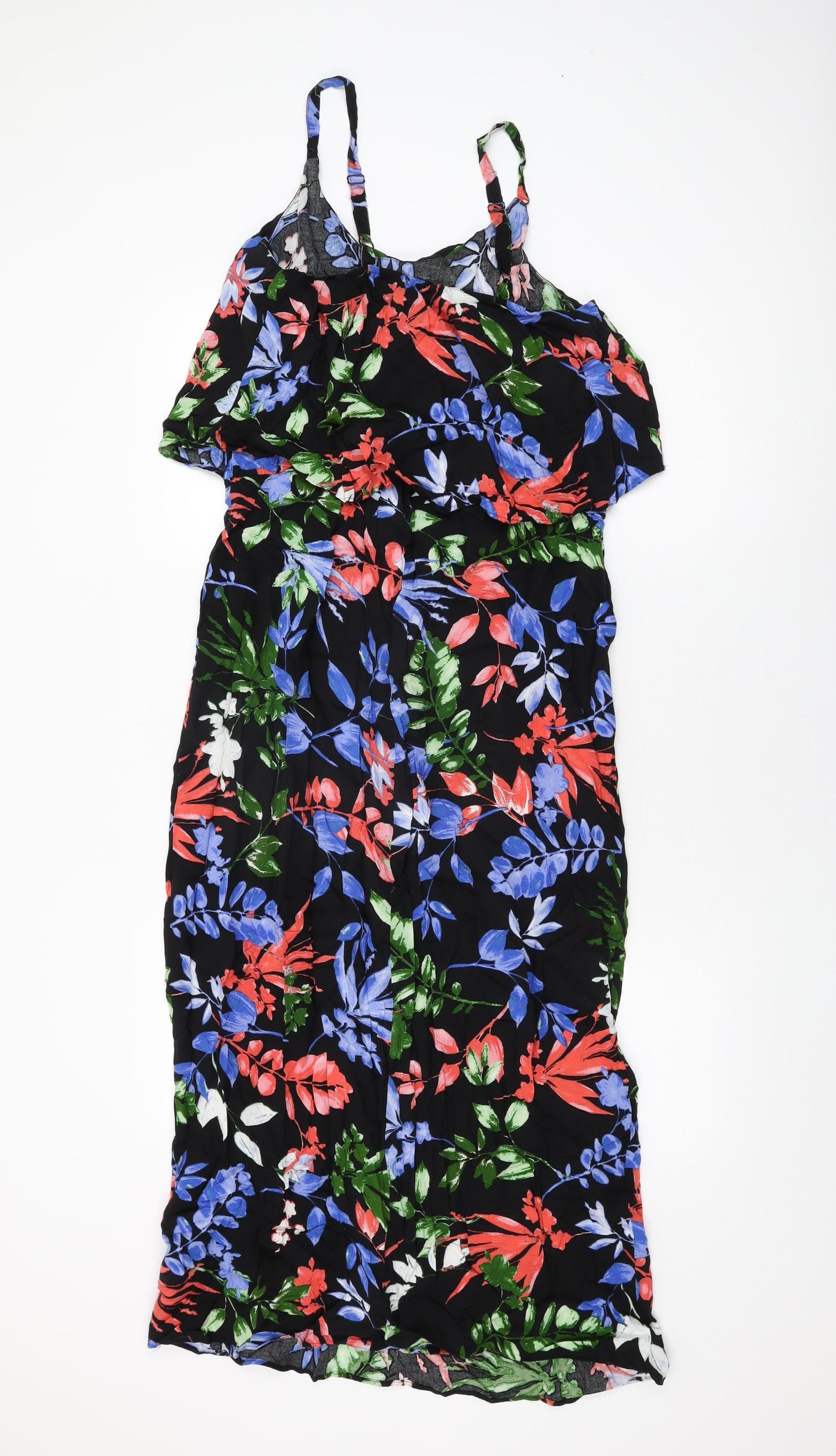 Capsule Womens Black Floral Viscose Maxi Size 14 Round Neck Pullover