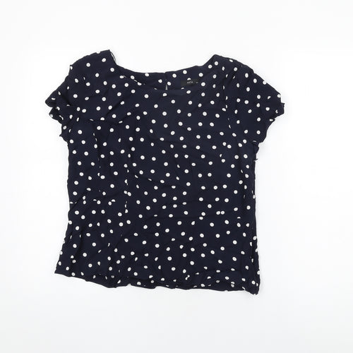 M&Co Womens Blue Polka Dot Viscose Basic T-Shirt Size 14 Round Neck