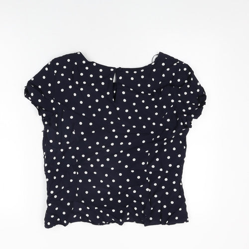 M&Co Womens Blue Polka Dot Viscose Basic T-Shirt Size 14 Round Neck