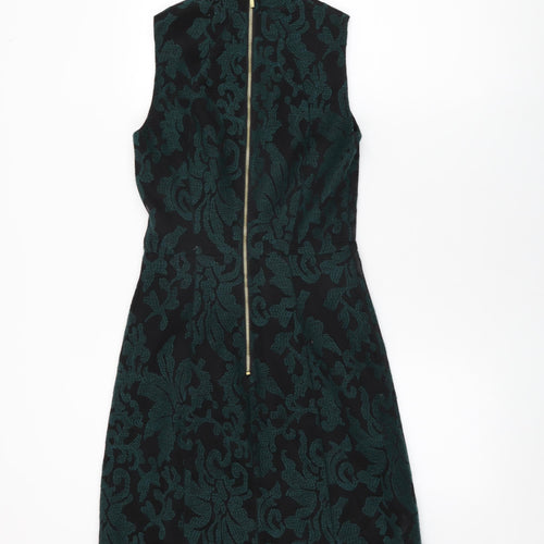 H&M Womens Black Floral Polyester Shift Size 6 Round Neck Zip