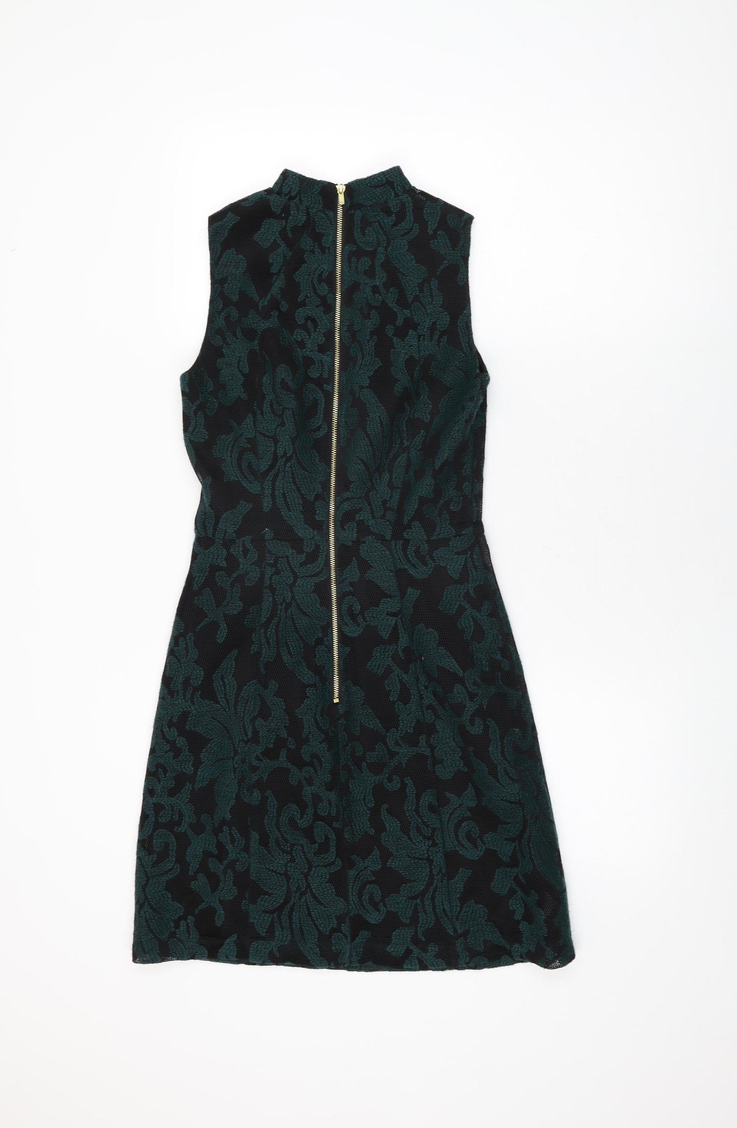 H&M Womens Black Floral Polyester Shift Size 6 Round Neck Zip