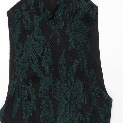H&M Womens Black Floral Polyester Shift Size 6 Round Neck Zip