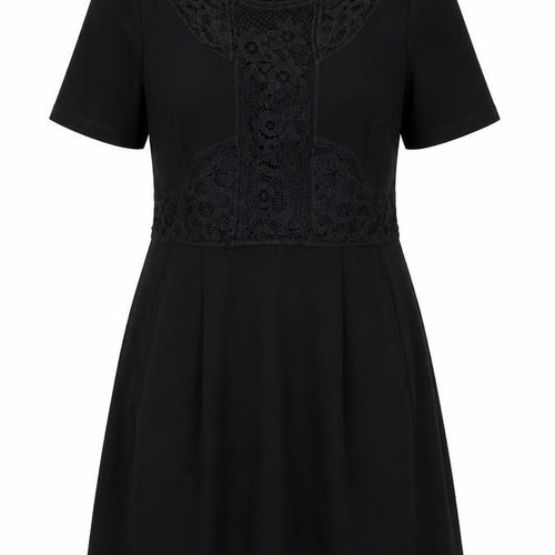 Warehouse Womens Black Floral Cotton A-Line Size 14 Round Neck Zip