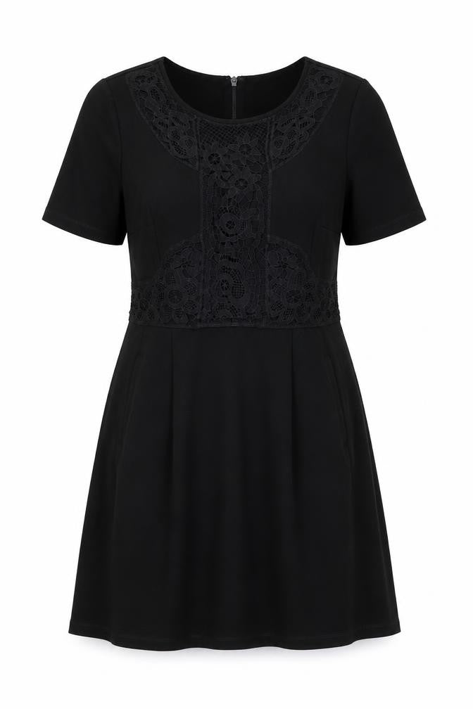 Warehouse Womens Black Floral Cotton A-Line Size 14 Round Neck Zip