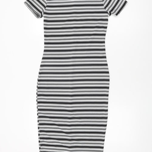 I SAW IT FIRST Womens White Striped Polyester Bodycon Size 8 Round Neck Pullover
