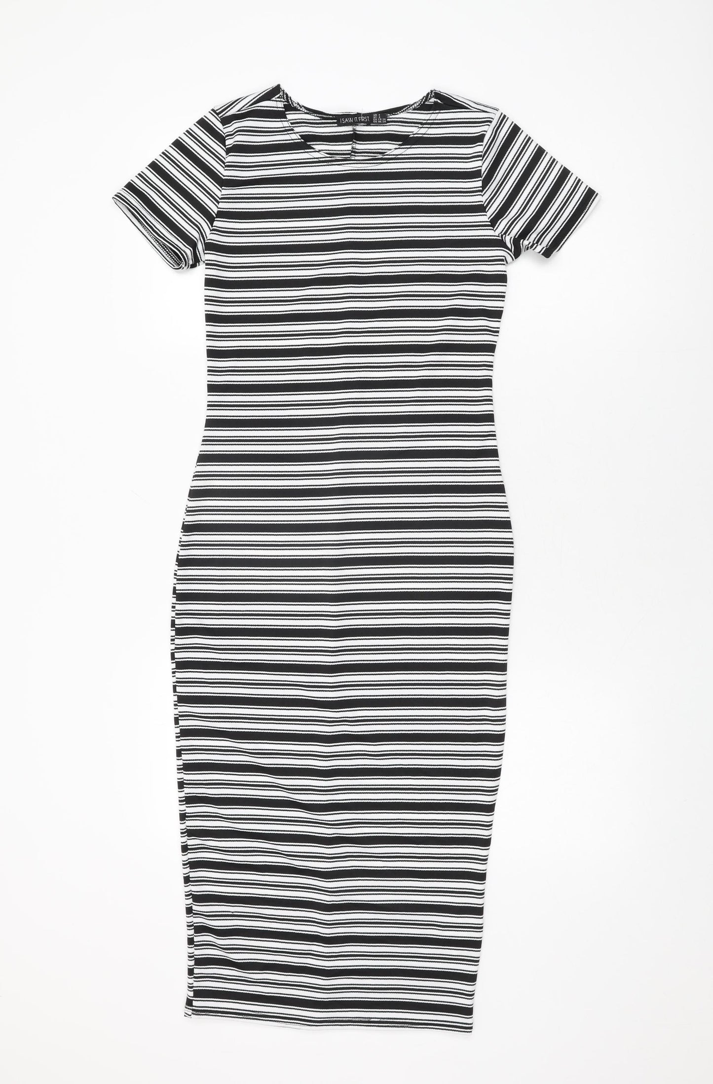 I SAW IT FIRST Womens White Striped Polyester Bodycon Size 8 Round Neck Pullover