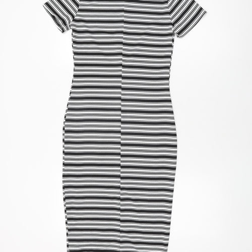 I SAW IT FIRST Womens White Striped Polyester Bodycon Size 8 Round Neck Pullover