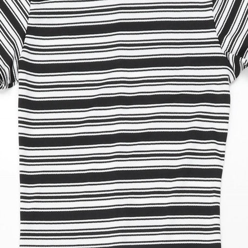 I SAW IT FIRST Womens White Striped Polyester Bodycon Size 8 Round Neck Pullover