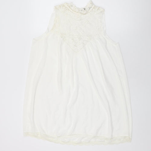 Ruiyige Womens White Floral Polyester Basic Blouse Size L Round Neck