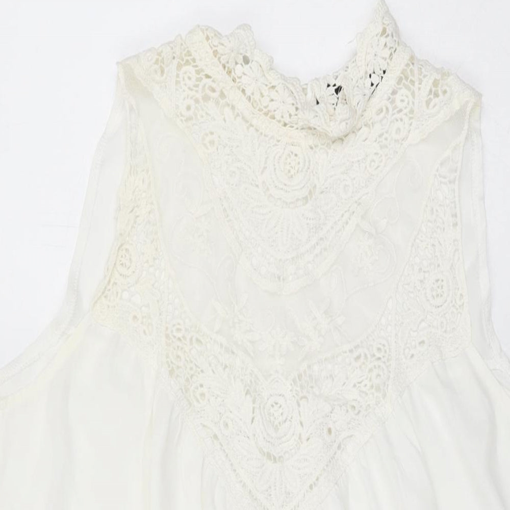 Ruiyige Womens White Floral Polyester Basic Blouse Size L Round Neck