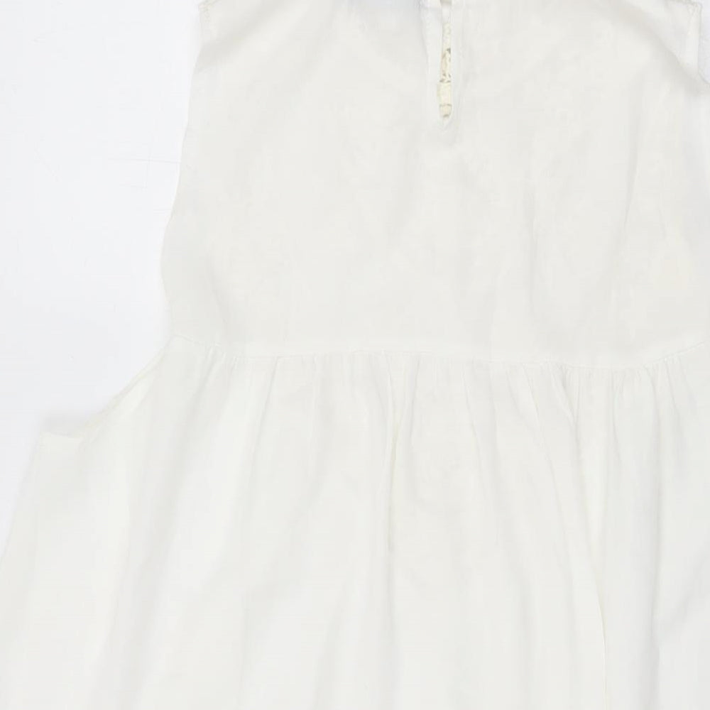 Ruiyige Womens White Floral Polyester Basic Blouse Size L Round Neck