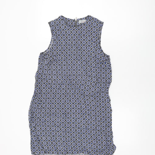 Dorothy Perkins Womens Blue Floral Viscose Shift Size 8 Round Neck Zip