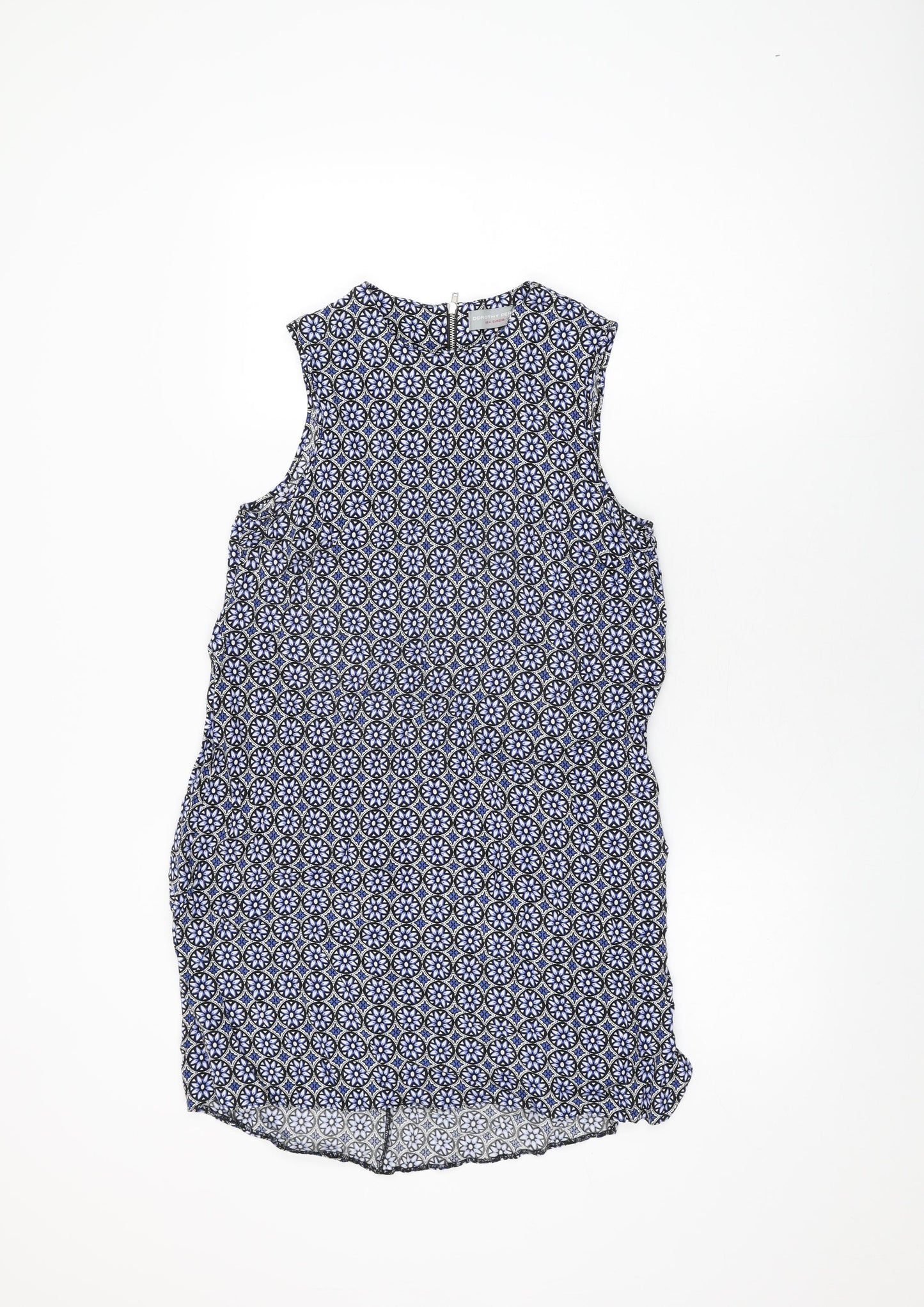 Dorothy Perkins Womens Blue Floral Viscose Shift Size 8 Round Neck Zip