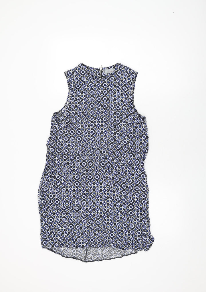 Dorothy Perkins Womens Blue Floral Viscose Shift Size 8 Round Neck Zip