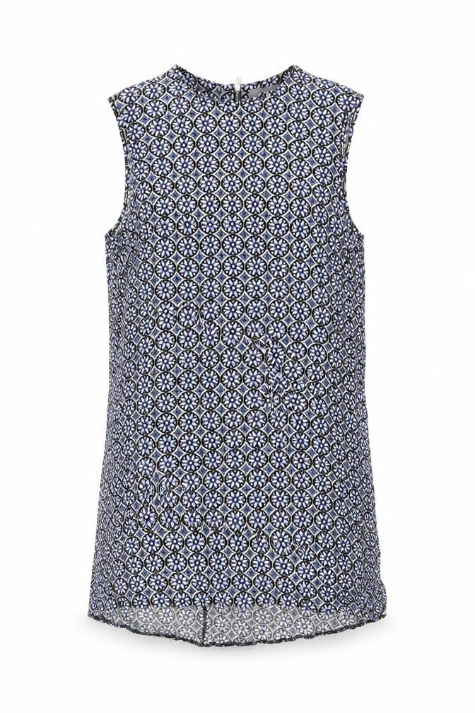 Dorothy Perkins Womens Blue Floral Viscose Shift Size 8 Round Neck Zip