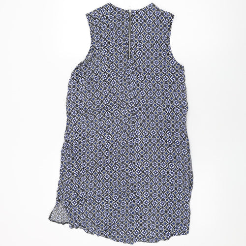 Dorothy Perkins Womens Blue Floral Viscose Shift Size 8 Round Neck Zip
