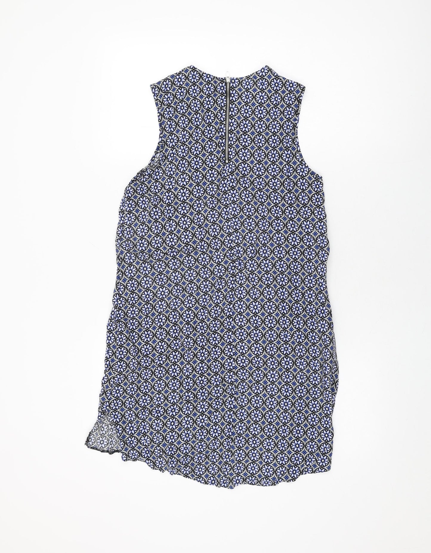 Dorothy Perkins Womens Blue Floral Viscose Shift Size 8 Round Neck Zip