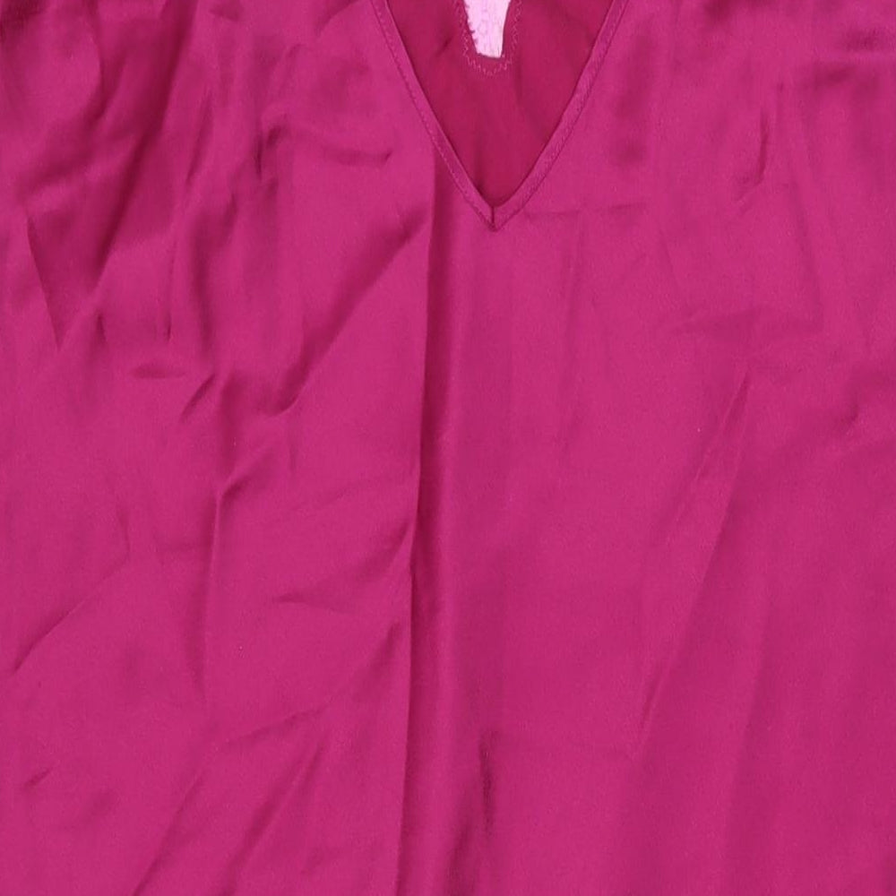 Marks and Spencer Womens Pink Polyester Shift Size 16 V-Neck Pullover