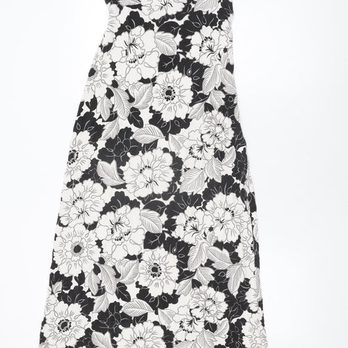 Oasis Womens White Floral Viscose Maxi Size 10 V-Neck Tie