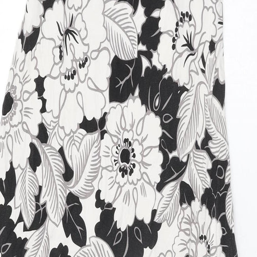 Oasis Womens White Floral Viscose Maxi Size 10 V-Neck Tie