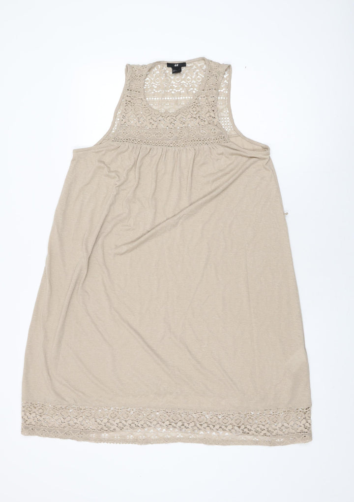 H&M Womens Beige Viscose Shift Size M Round Neck Pullover