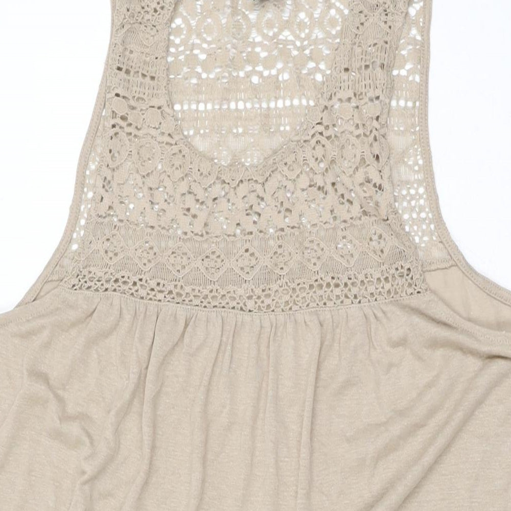 H&M Womens Beige Viscose Shift Size M Round Neck Pullover