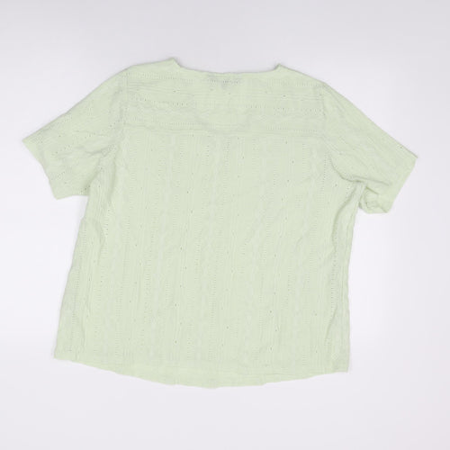 Bonmarché Womens Green Geometric Polyester Basic T-Shirt Size 16 V-Neck