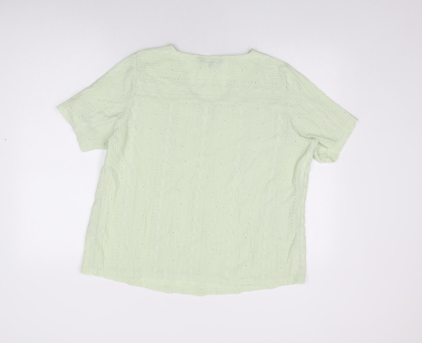 Bonmarché Womens Green Geometric Polyester Basic T-Shirt Size 16 V-Neck