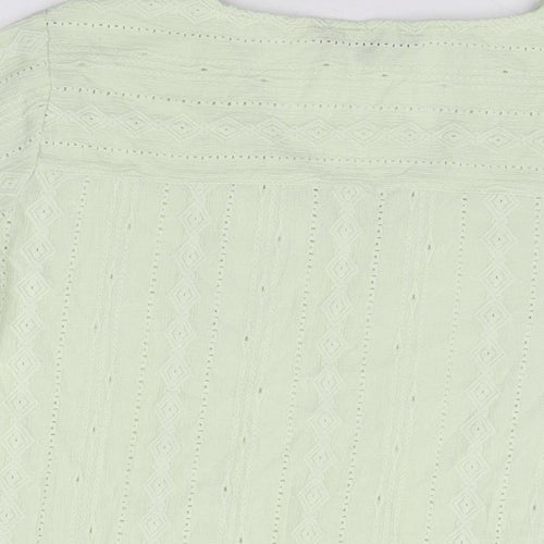Bonmarché Womens Green Geometric Polyester Basic T-Shirt Size 16 V-Neck