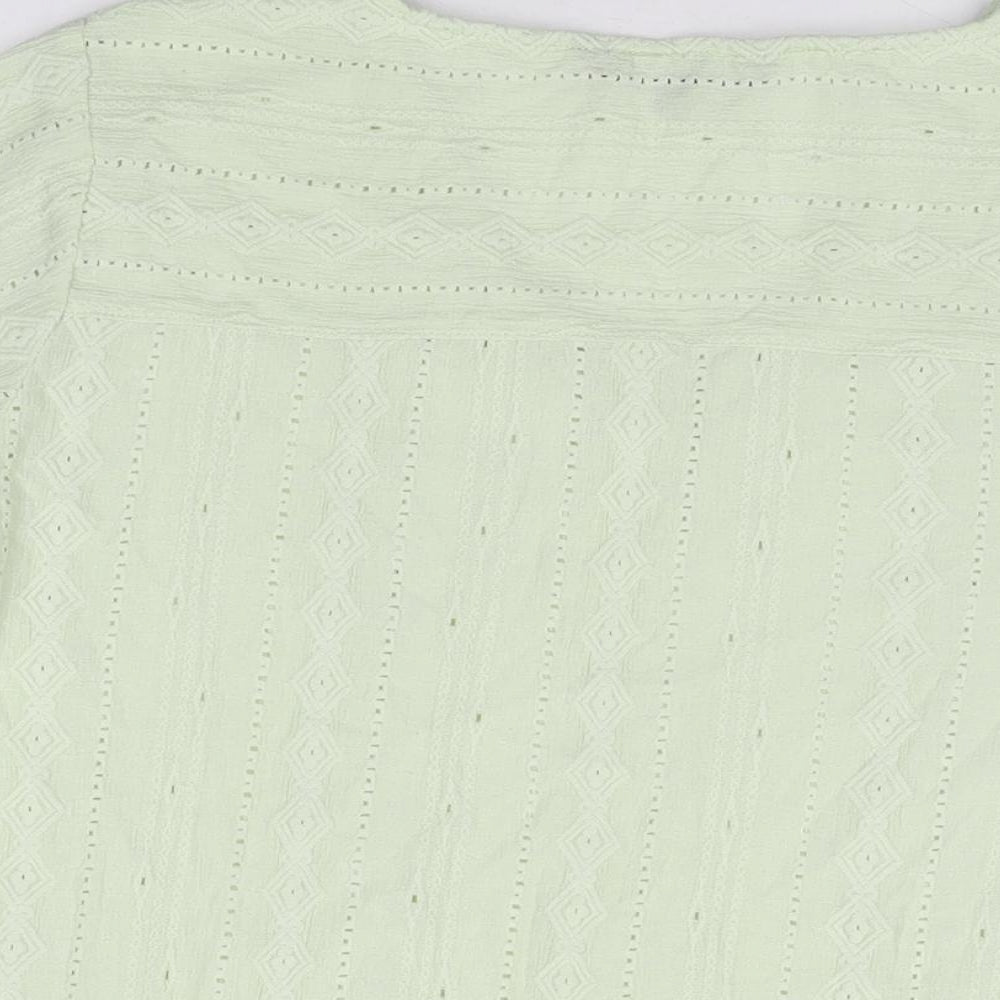 Bonmarché Womens Green Geometric Polyester Basic T-Shirt Size 16 V-Neck