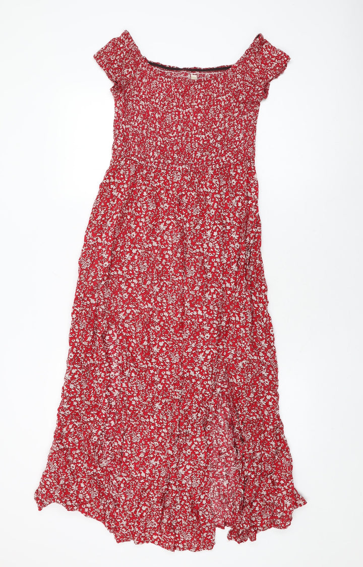 Stella Womens Red Floral Viscose Shift Size 12 Off the Shoulder Pullover