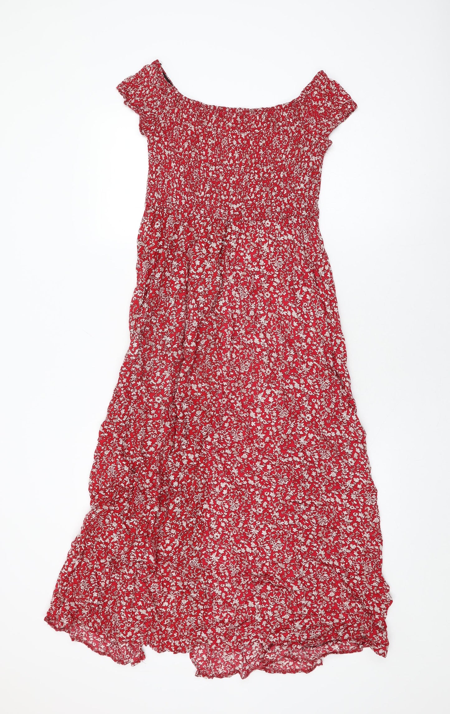 Stella Womens Red Floral Viscose Shift Size 12 Off the Shoulder Pullover