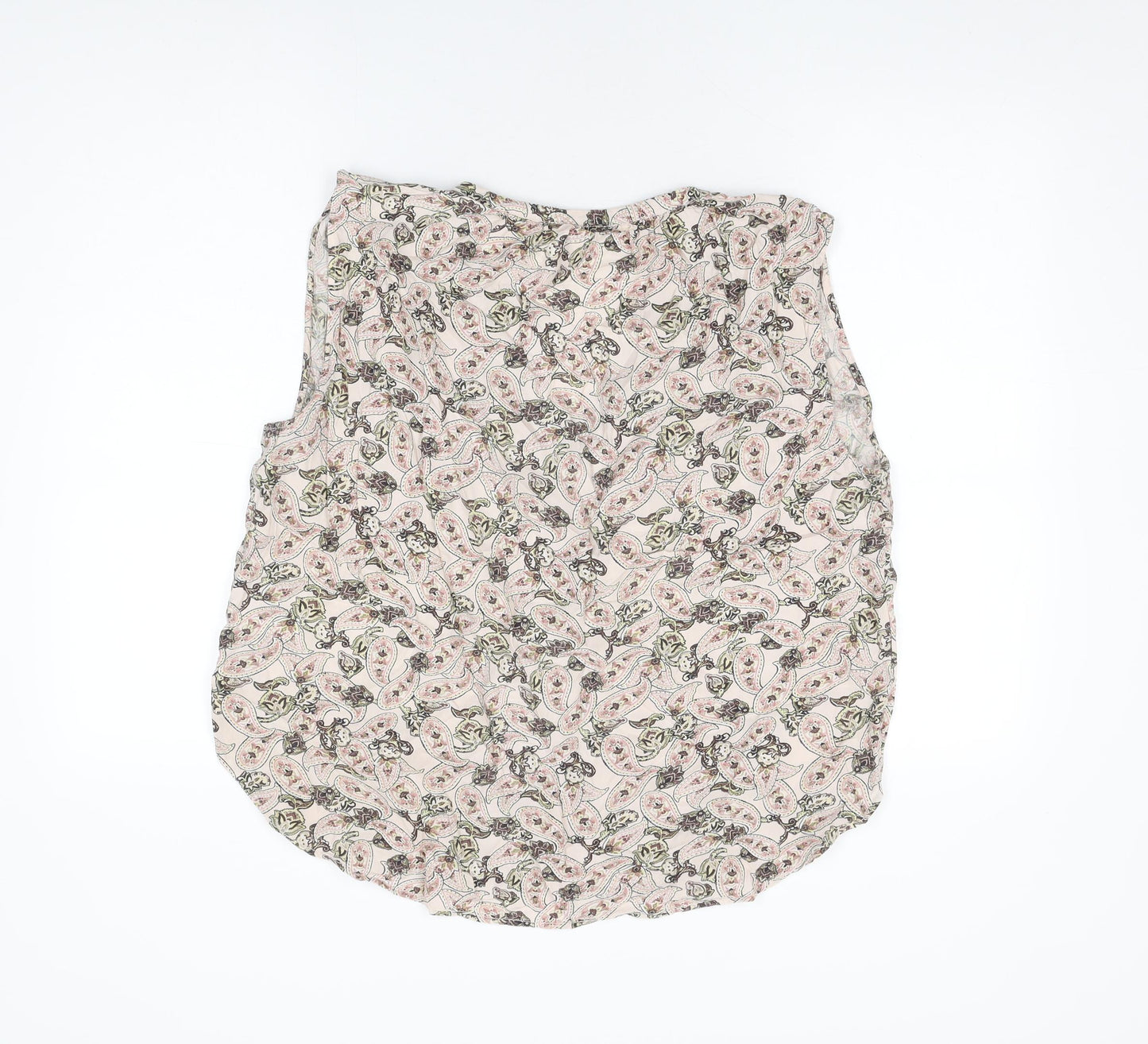 H&M Womens Ivory Paisley Modal Basic T-Shirt Size 12 V-Neck