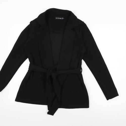 PRETTYLITTLETHING Womens Black Jacket Size 10 Tie