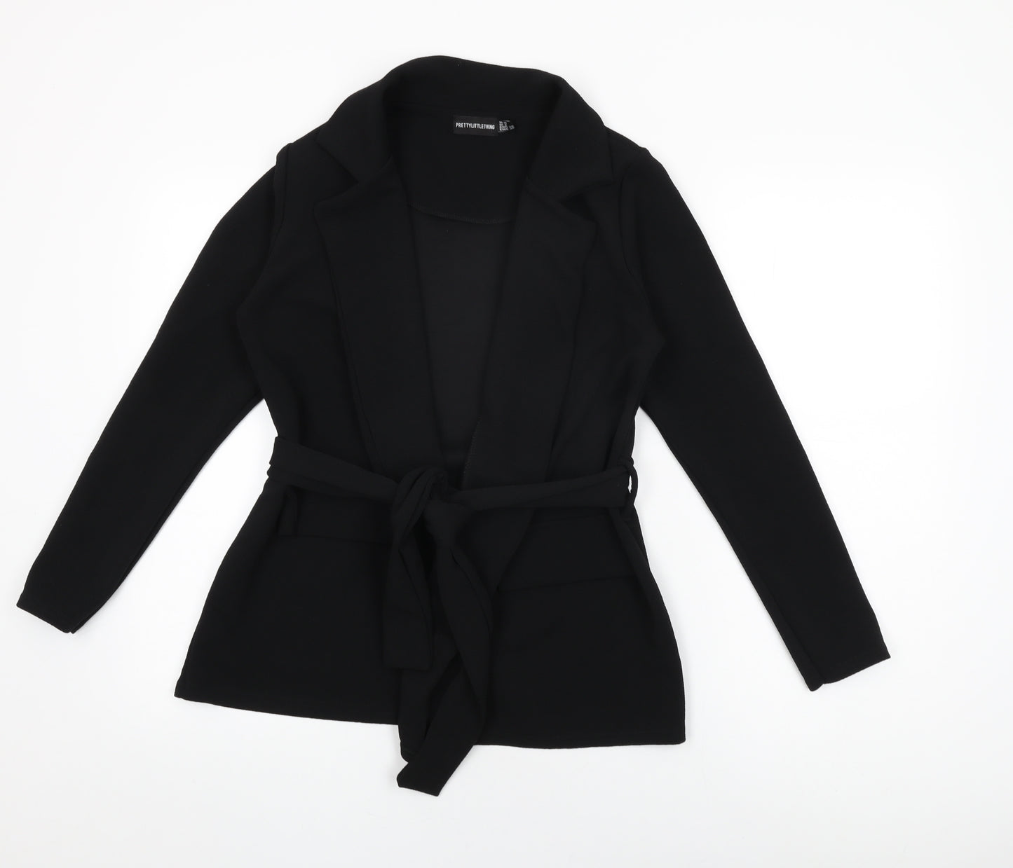 PRETTYLITTLETHING Womens Black Jacket Size 10 Tie