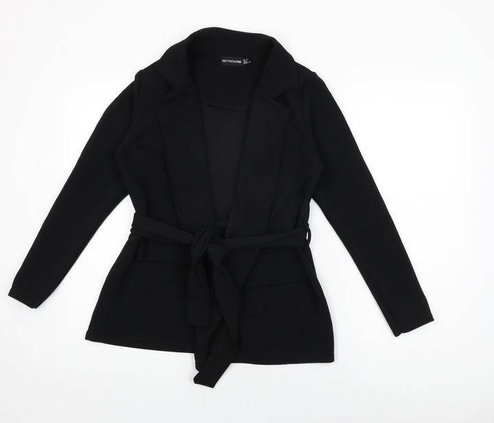 PRETTYLITTLETHING Womens Black Jacket Size 10 Tie