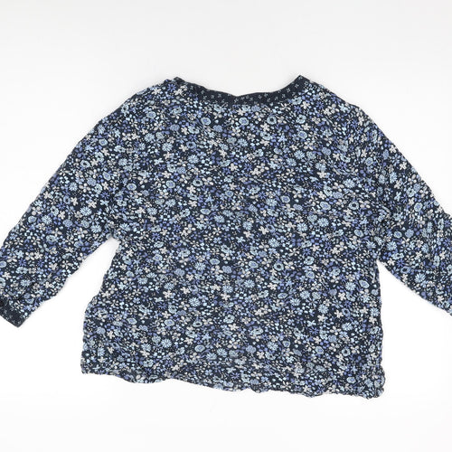 Maine Womens Blue Floral Viscose Basic T-Shirt Size 12 V-Neck