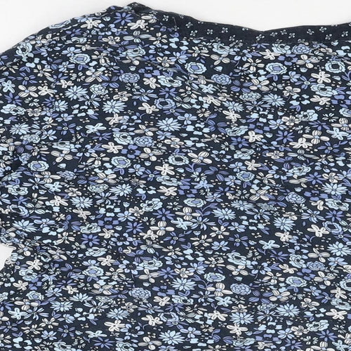 Maine Womens Blue Floral Viscose Basic T-Shirt Size 12 V-Neck
