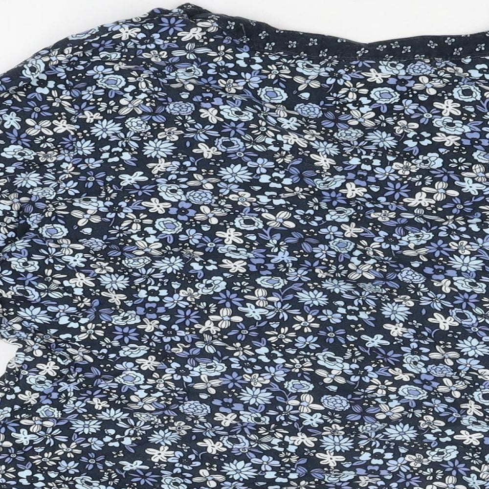 Maine Womens Blue Floral Viscose Basic T-Shirt Size 12 V-Neck
