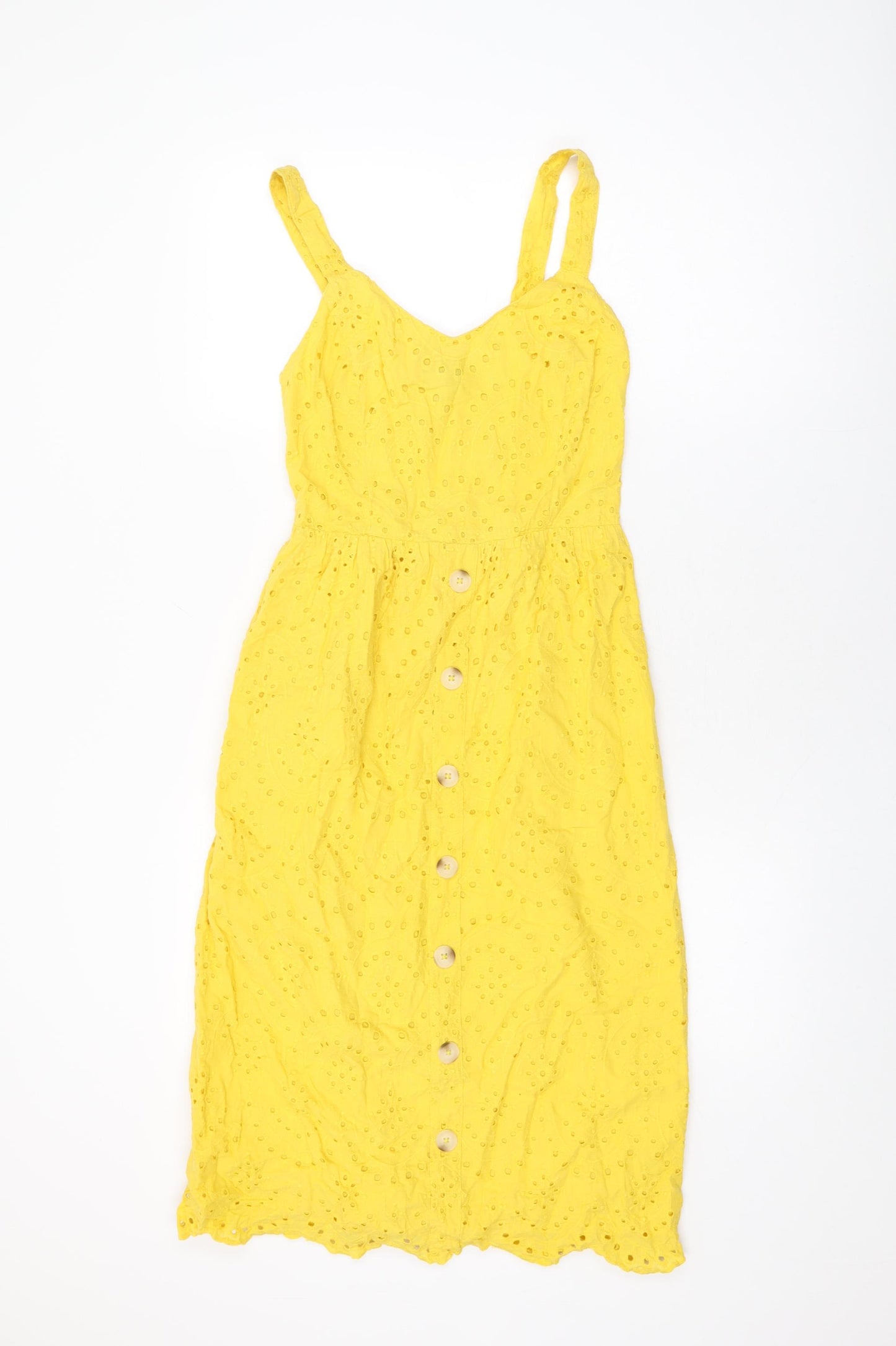 New Look Womens Yellow Geometric Cotton A-Line Size 8 V-Neck Pullover