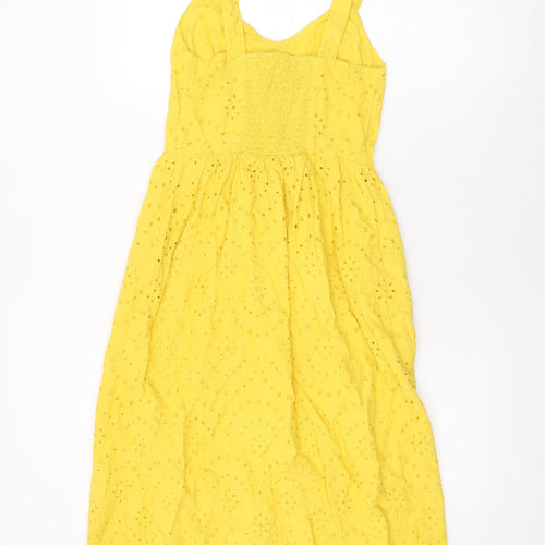 New Look Womens Yellow Geometric Cotton A-Line Size 8 V-Neck Pullover