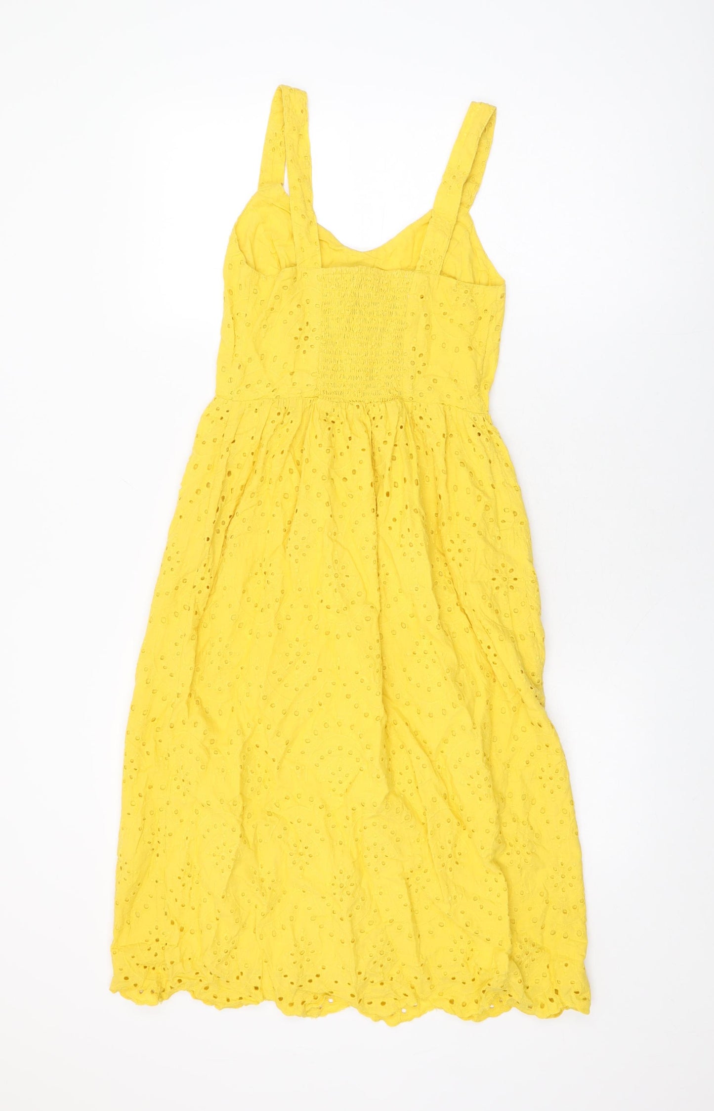 New Look Womens Yellow Geometric Cotton A-Line Size 8 V-Neck Pullover