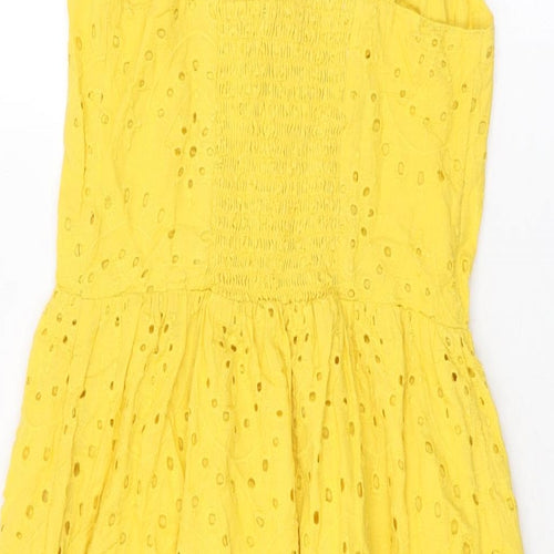 New Look Womens Yellow Geometric Cotton A-Line Size 8 V-Neck Pullover