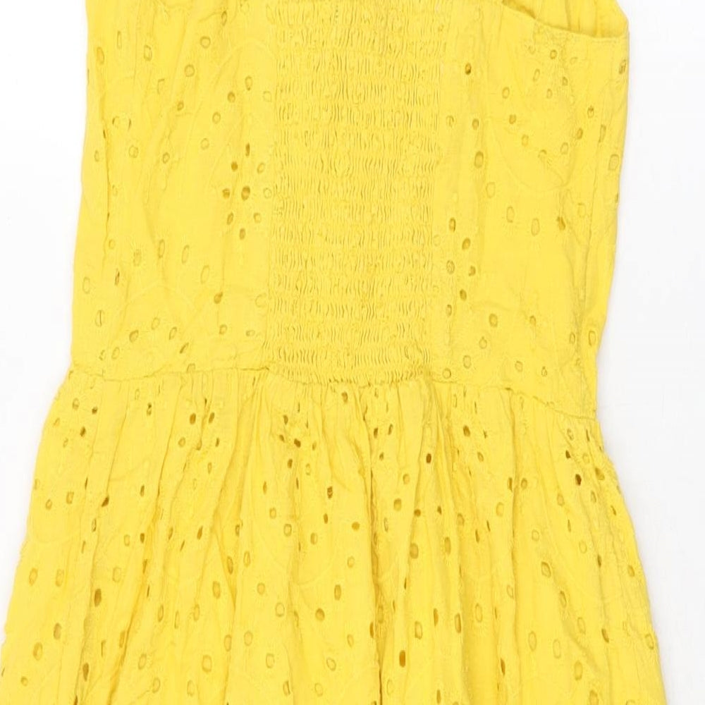 New Look Womens Yellow Geometric Cotton A-Line Size 8 V-Neck Pullover