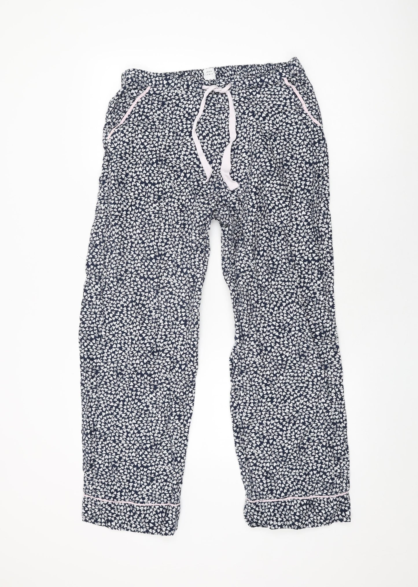 John Lewis Womens Blue Geometric Cotton Top Pyjama Pants Size 12 Drawstring
