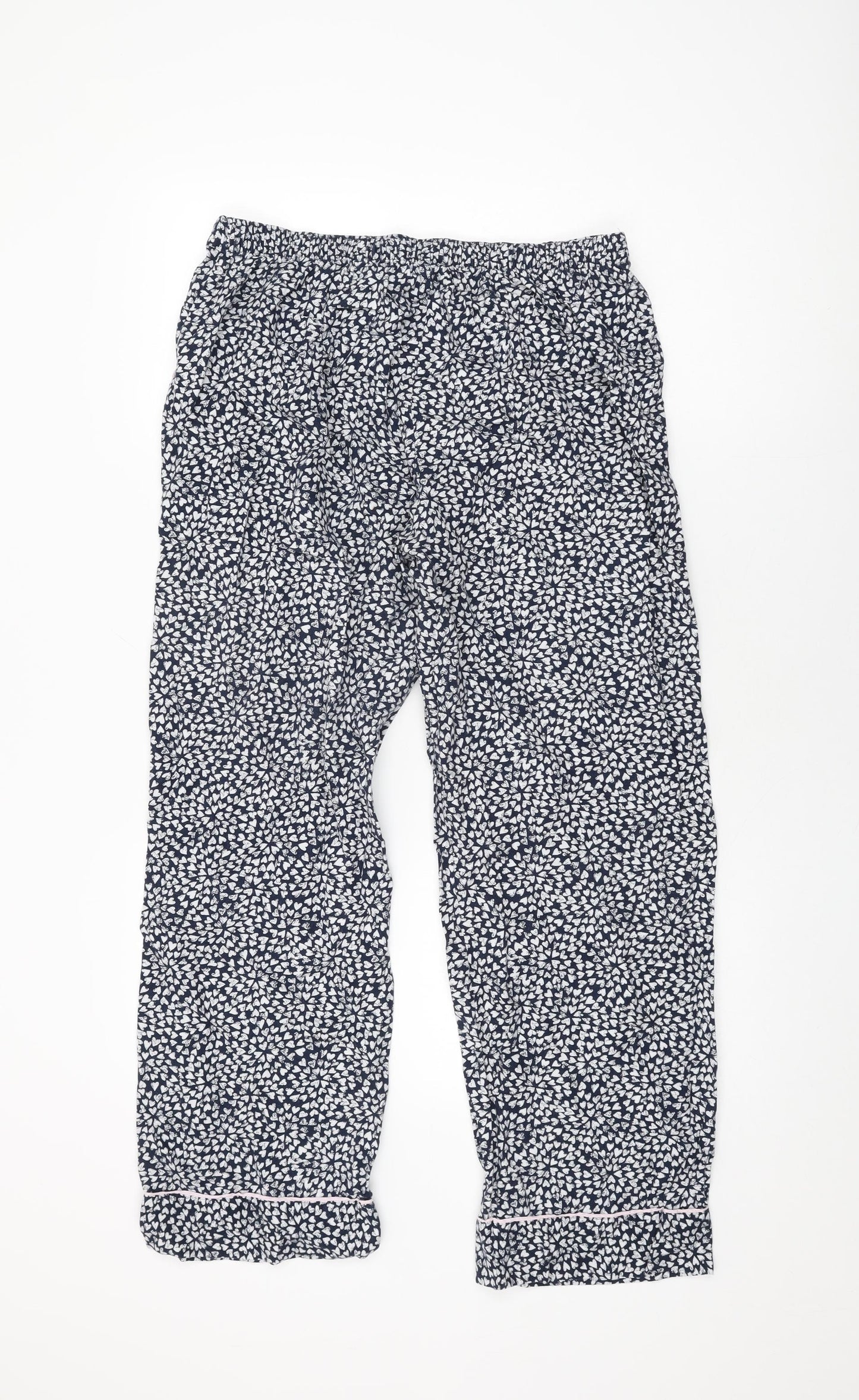 John Lewis Womens Blue Geometric Cotton Top Pyjama Pants Size 12 Drawstring